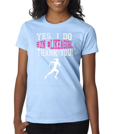 Run Like A Girl Ladies Short Sleeve Light Blue Cotton shirt